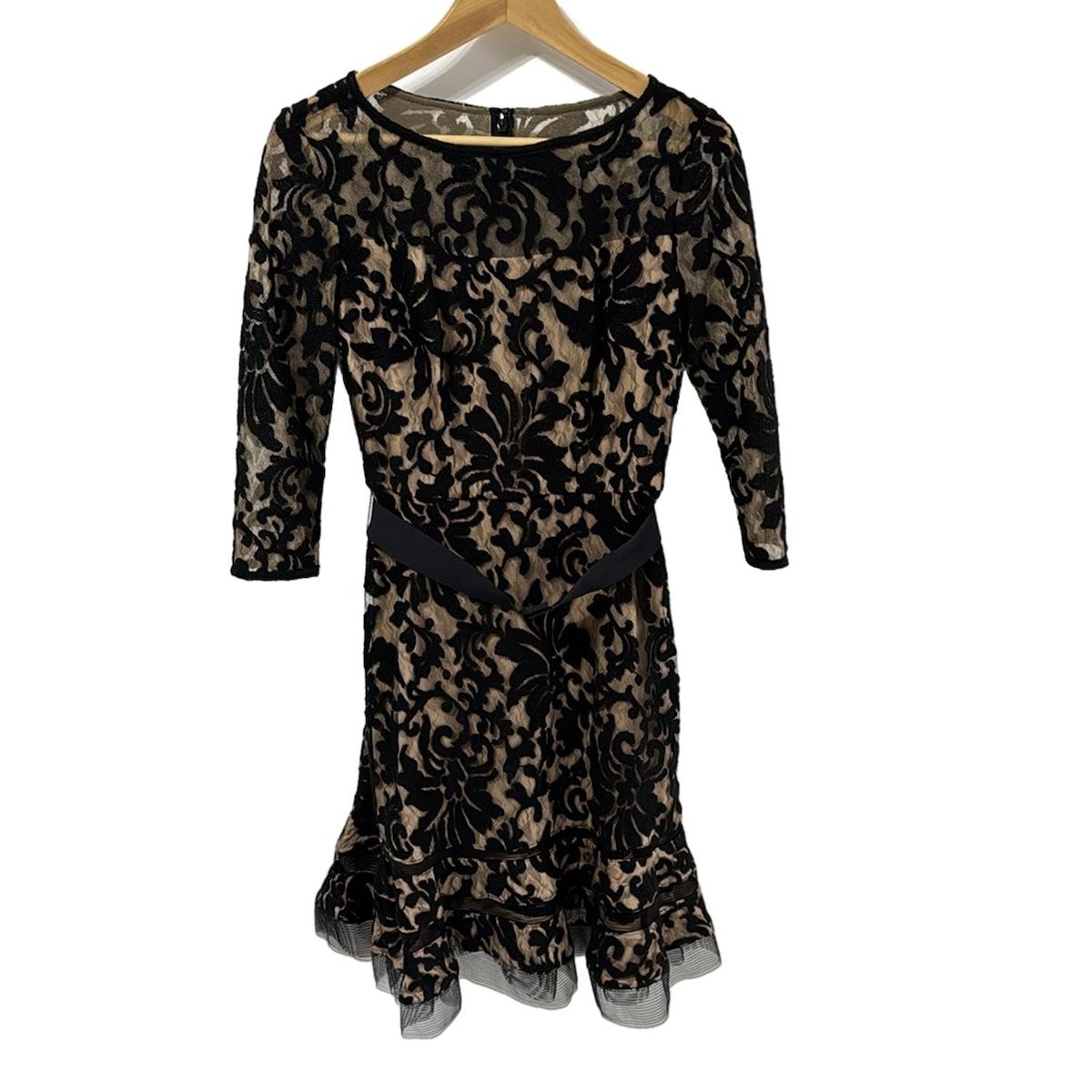 TADASHISHOJI タダシショージ ワンピース サイズ2 M レディース - 黒×ブロンズ 七分袖 ひざ丈 レース