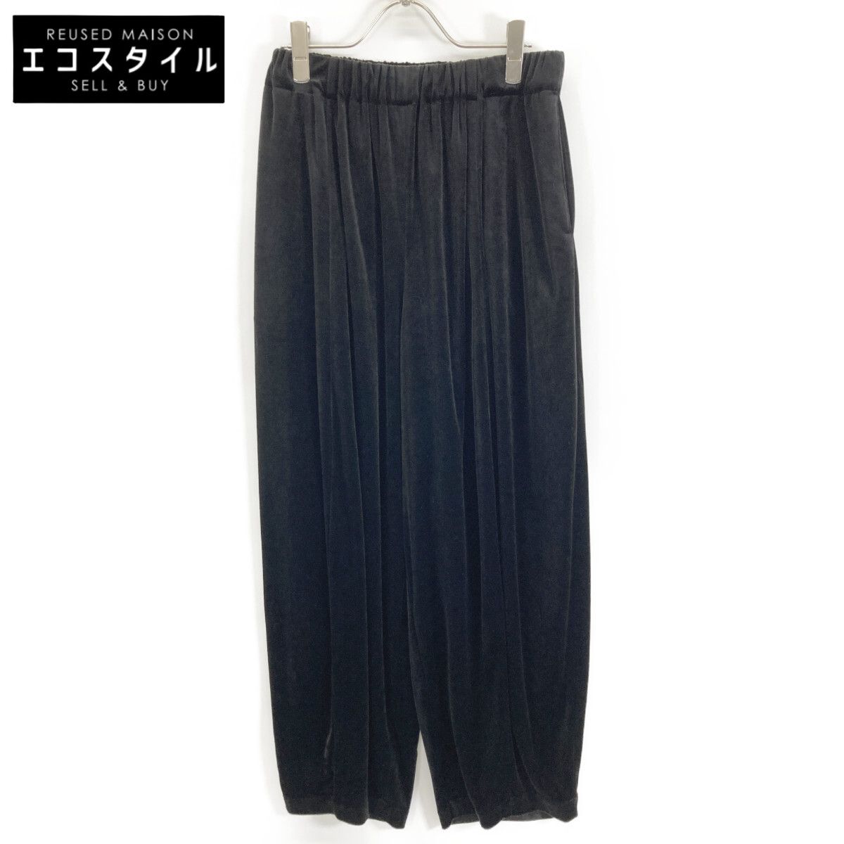 カレンソロジー Curensology CL405111ER ブラック トリアセテート ドローストリング ベルベットイージーワイドパンツ F