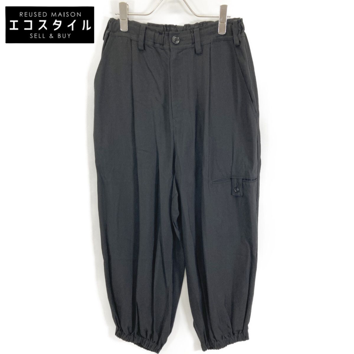 Y s ワイズ YS-P 22-205 24 SS ﾌﾞﾗｯｸ RAYON CUPRO BAND HEM PANTS ｴﾗｽﾃｨｯｸ ﾊﾞﾝﾄﾞﾍﾑﾊﾟﾝﾂ 1
