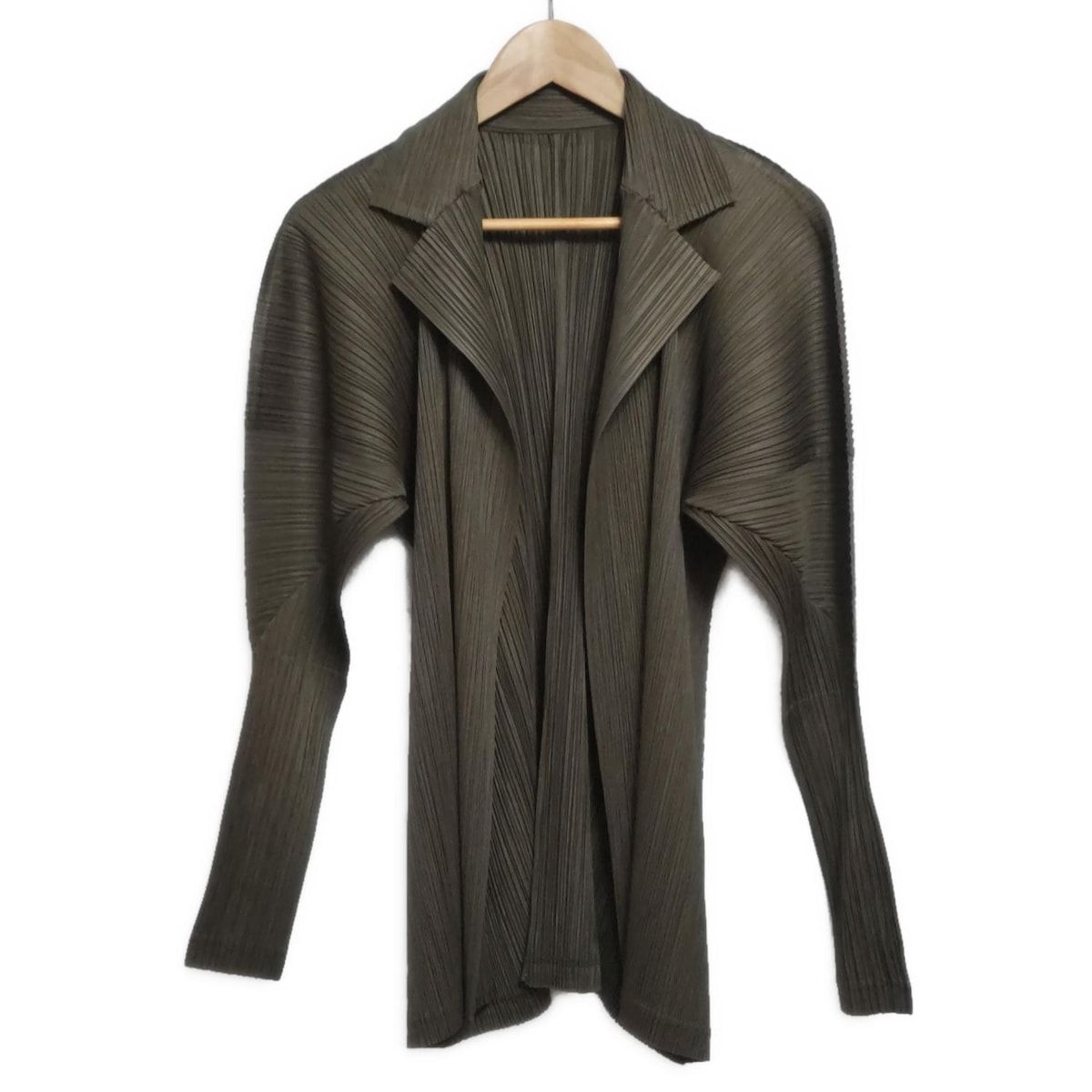 PLEATS PLEASE プリーツプリーズ カーディガン サイズ4 XL レディース - PP33-JD421 カーキ 長袖 プリーツ 変形デザイン