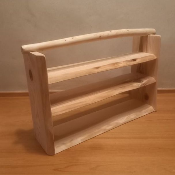 国産杉 天然木取っ手付き マルシェラック ディスプレイ台 ナチュラル ウッドシェルフ