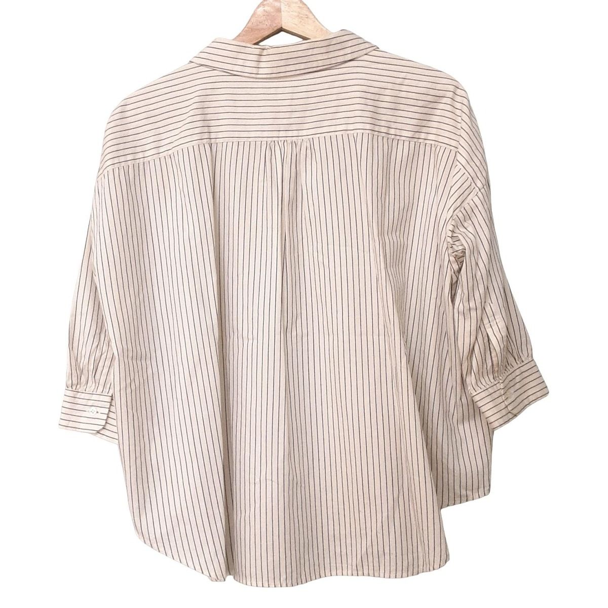 Ordinary fits オーディナリーフィッツ 七分袖シャツブラウス サイズ0 XS レディース - アイボリー×黒 ストライプ