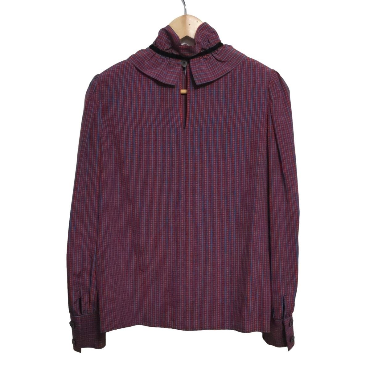 GIVENCHY ジバンシー 長袖シャツブラウス サイズ10 L レディース - ボルドー×ブルー×黒 シルク チェック柄 リボン フリル