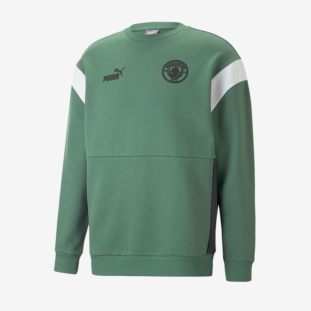 プーマ マンチェスター シティ 2025 2025 フットボール アーカイブ クルー トップ サッカー 緑 グリーン 黒 ブラック 公式モデル 日本未発売