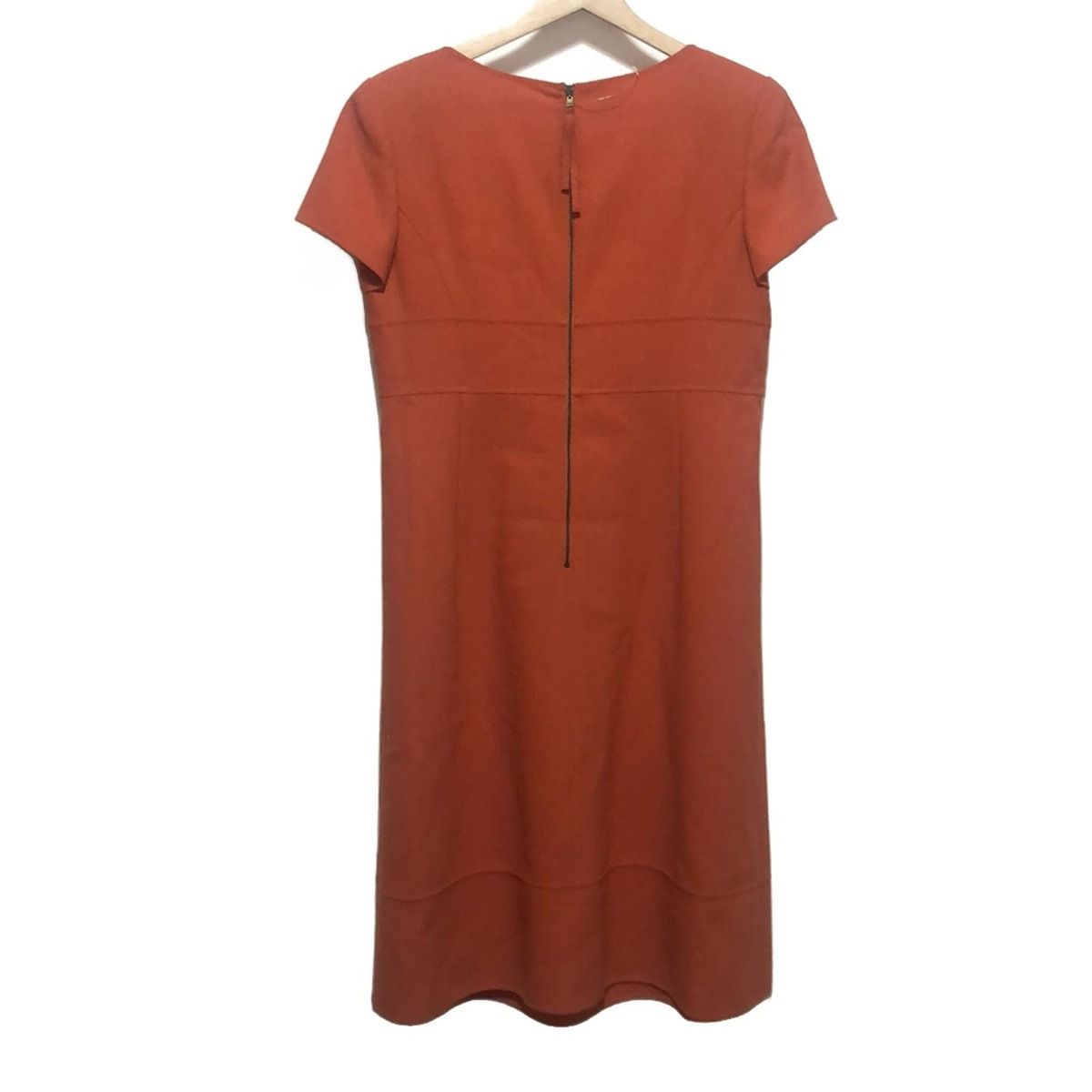 FOXEY フォクシー ワンピース サイズ42 L レディース - 23624 オレンジ スクエアネック 半袖 ロング リボン 肩パッド