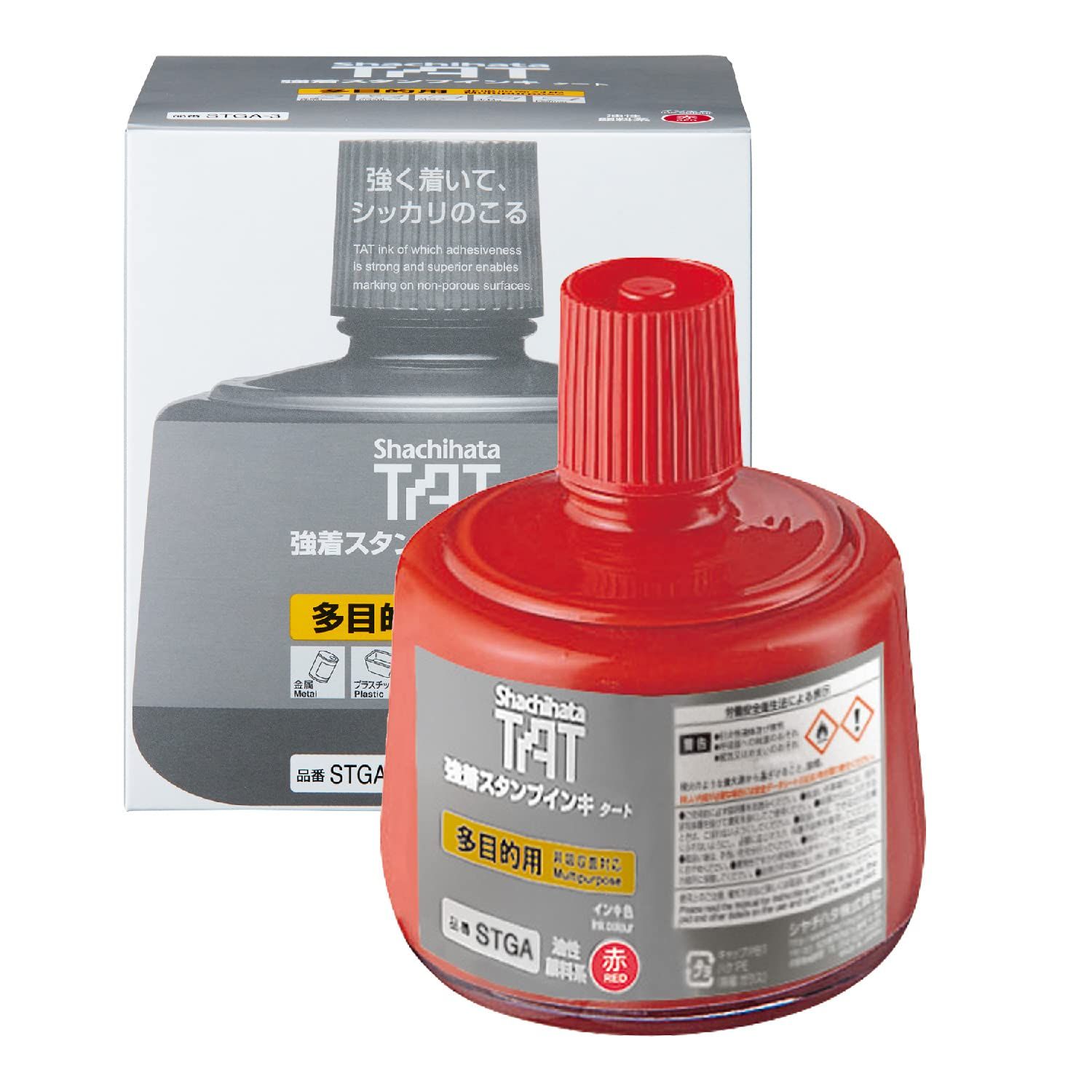 シャチハタ 強着 スタンプ台 TAT インキ 多目的用 大瓶 赤 STGA-3-R