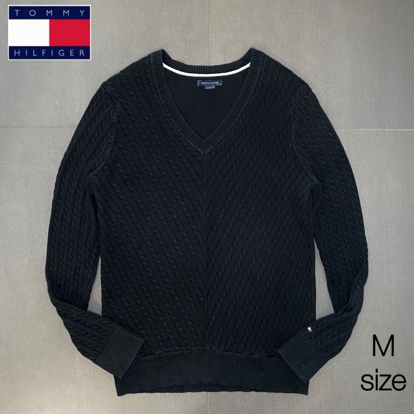 TOMMY HILFIGER トミーヒルフィガー ケーブル編み Vネック 長袖 ニット 