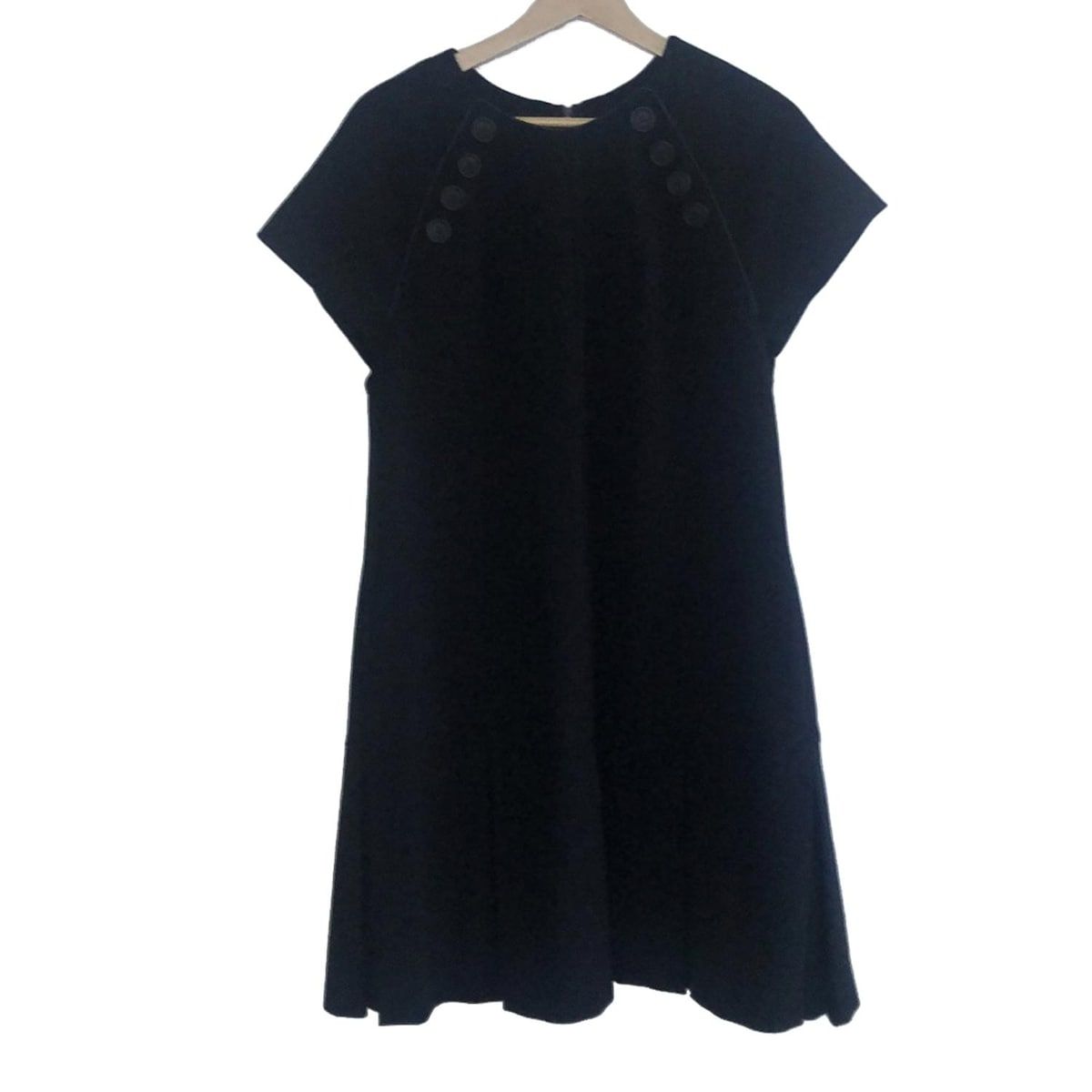 FOXEY NEW YORK フォクシーニューヨーク ワンピース サイズ42 L レディース - 35623 黒 クルーネック 半袖 ひざ丈 プリーツ