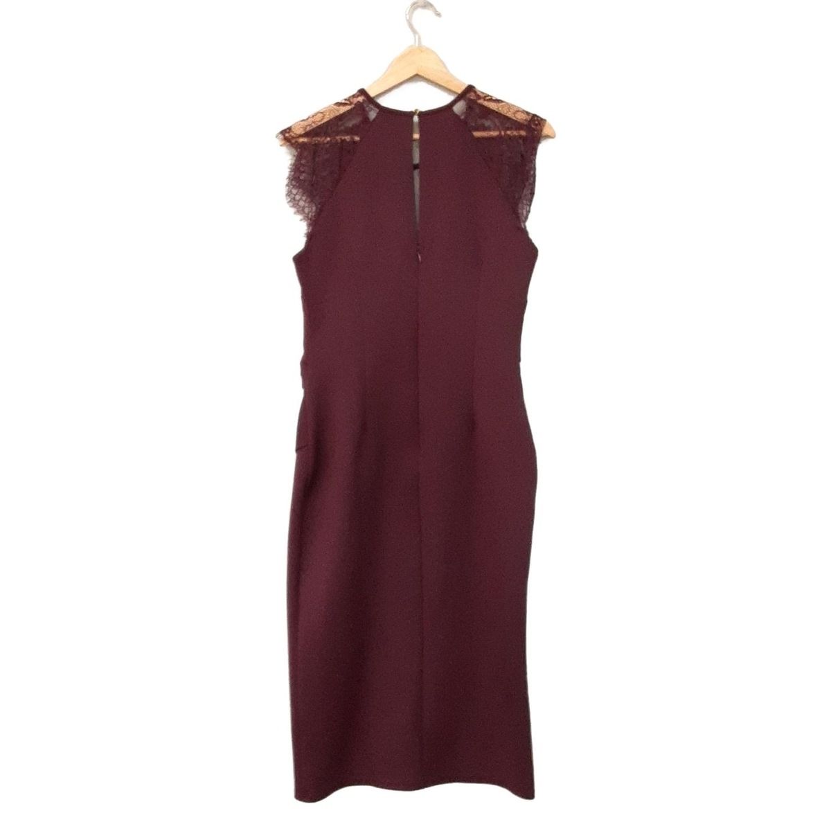 LIPSY リプシー ワンピース サイズUK 14 レディース - ボルドー クルーネック ノースリーブ ロング レース フリル
