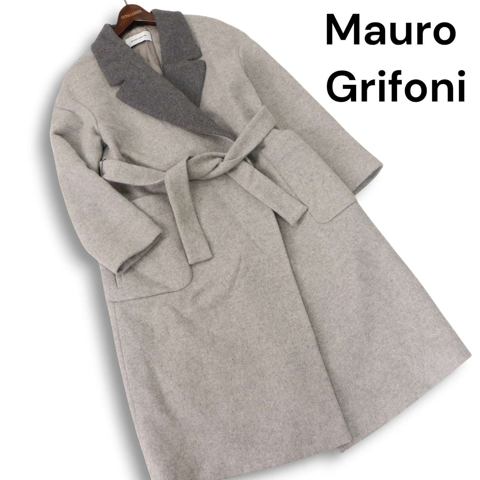 イタリア製 Mauro Grifoni マウログリフォーニ 秋冬 ウール ガウン コート Sz.38 レディース 灰 グレー