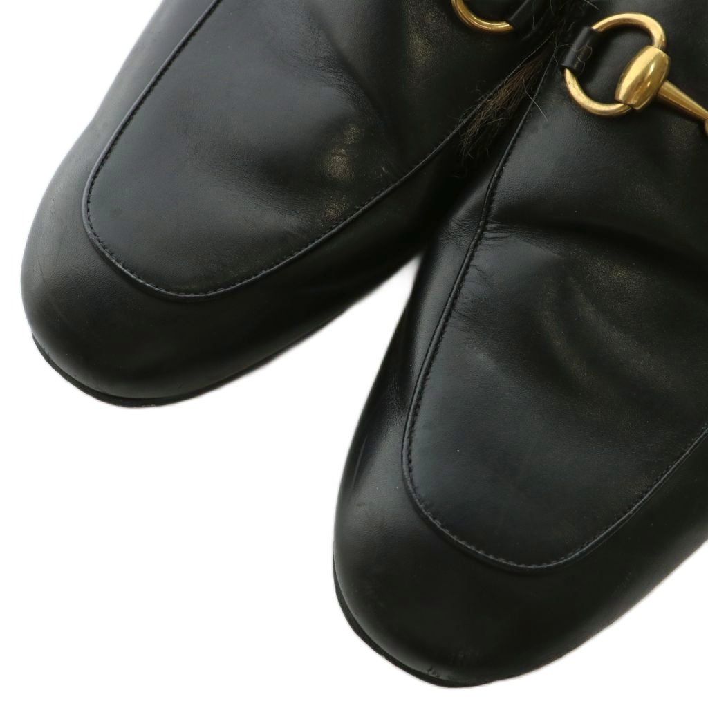 グッチ ホースビットローファー プリンスタウン レザー 黒 39 ファー