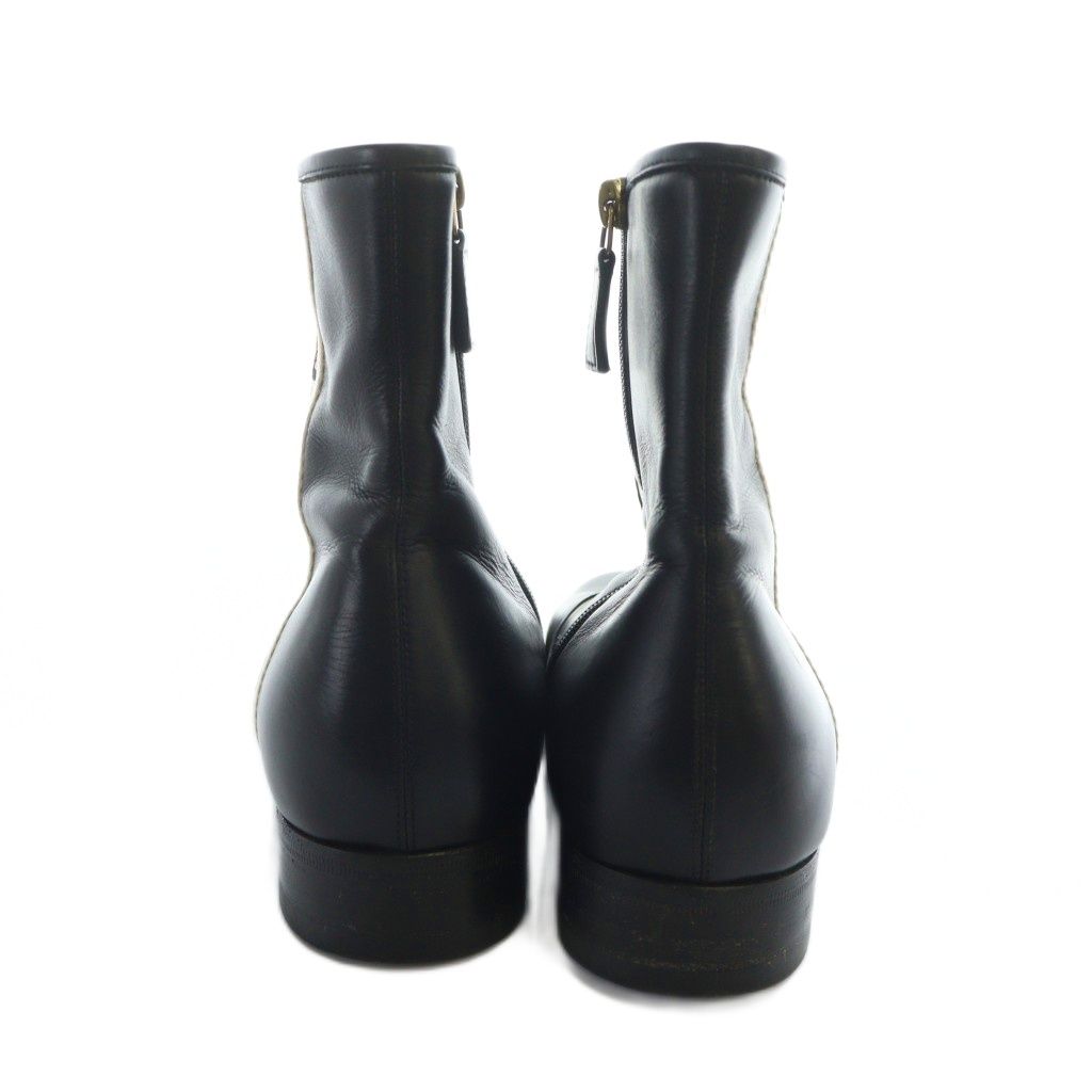 グッチ GUCCI ショートブーツ レザー スクエアトゥ 8.5 27cm ロゴ 黒