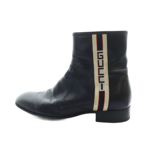 グッチ GUCCI ショートブーツ レザー スクエアトゥ 8.5 27cm ロゴ 黒