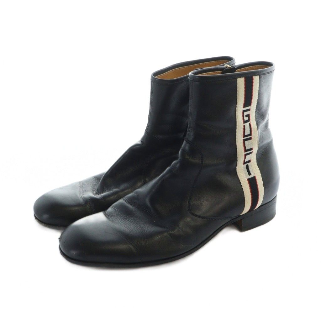 グッチ GUCCI ショートブーツ レザー スクエアトゥ 8.5 27cm ロゴ 黒