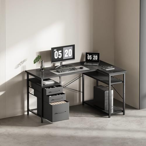 Maihail ゲーミングデスク パソコンデスク l字デスク 机 勉強机 学習机 右棚左棚 幅120cm pcデスク コーナーデスク 本棚付き 引き出し付き 幅120cm ブラックmp 700d5091