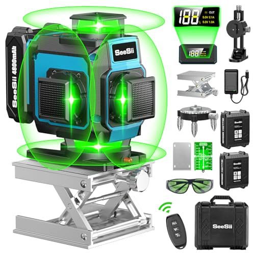 新登場 SEESII レーザー墨出し器 グリーンレーザー 水平器 4x360° 16ライン フルライン 電量LCDディスプレー搭載 レーザーレベル 水準器ツール 緑色 回転レーザー線 小型 コンパクト 自動補正 高輝度 高精度 高 c9f1d8b1