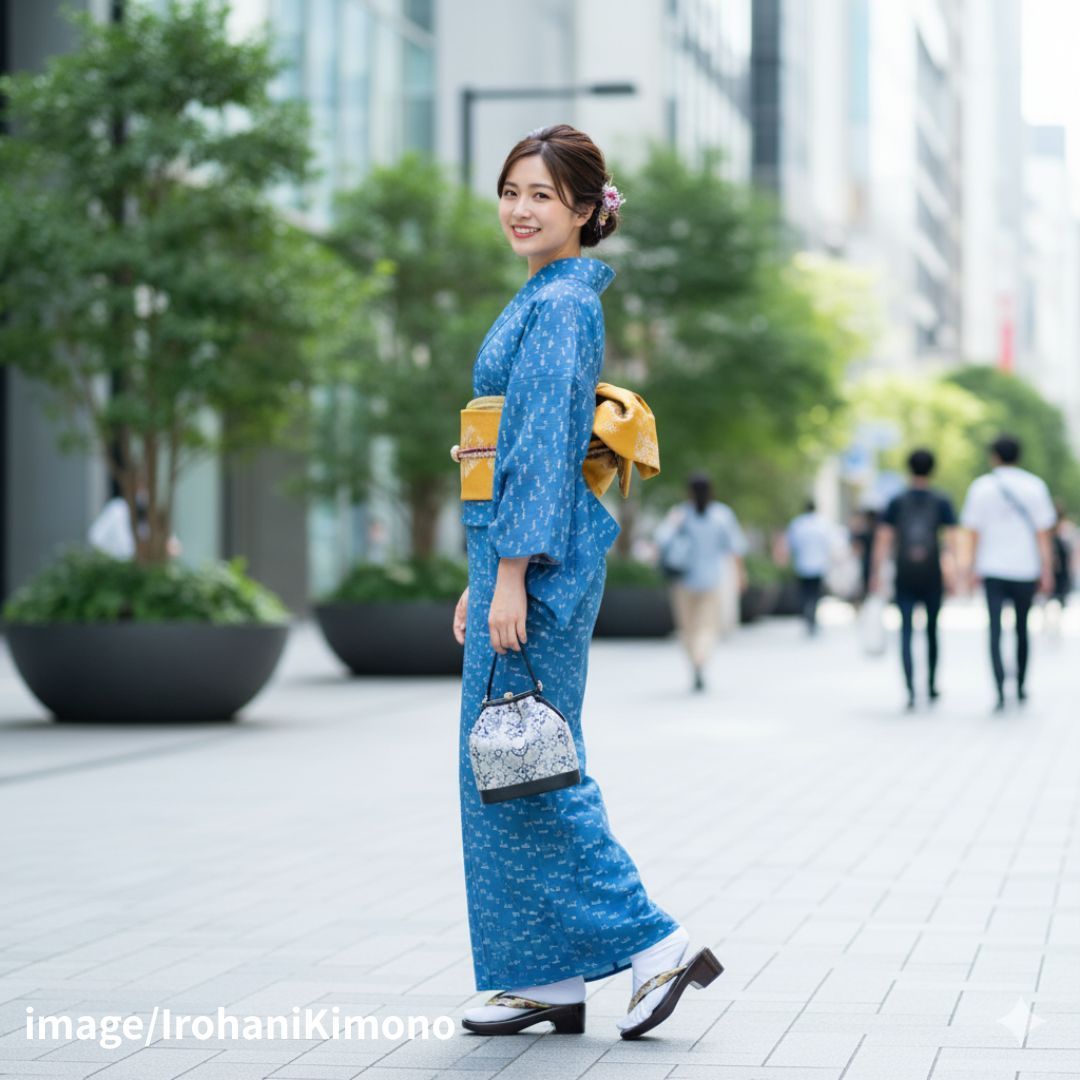 さんび 洗える着物 小紋 袷 ホームクリーニング済 ブルーグレー 青 小花柄 ポリエステル100％ 東レ シルック ポリエステル 広衿 身丈159 cm 裄61.5 袖丈45 カジュアル 選択科 kimono washable