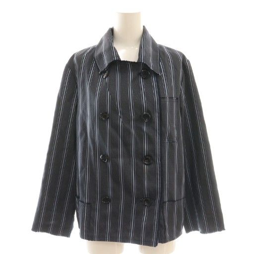 ランバン LANVIN ストライプジャケット ブルゾン シルク 42 ネイビー 紺 ライトブルー 水色 CX GY53