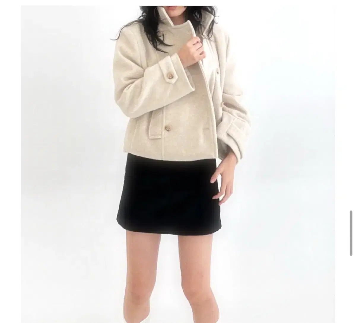 aftermonday ダブル ショート コート ベージュ (REETKEEM/BLACKUP)