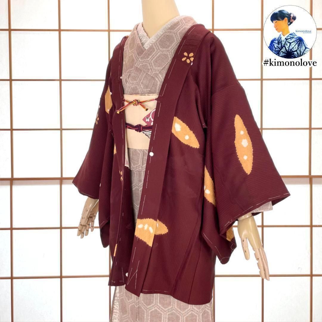 羽織 正絹 絞り 霞柄 濃い赤茶色 着物 kimonolove オゾン消臭サービス A 1374