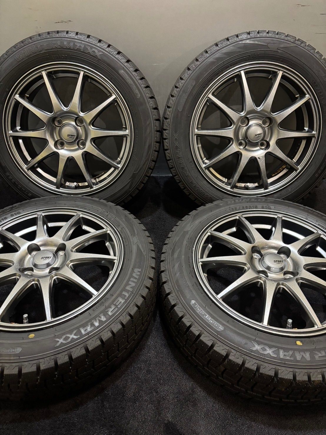 165 65 R 15 DUNLOP WINTER MAXX WM 02 23年製 ABELIA 15インチ 5 J 43 100 4 H スタッドレス 4本 タフト ソリオ デリカD 2 南1 K 591