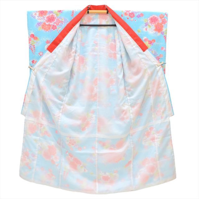 七五三 女の子 7歳 2点セット 化繊 着物 帯 重ね衿付き 仕立て上がり 身丈