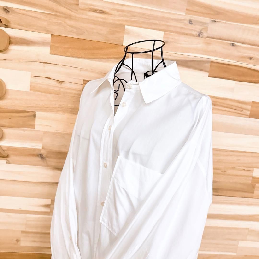 ザラ オーバーサイズ ロング シャツ ミニ ワンピース コットン M白ホワイト ビッグシルエット スリット 長袖 綿