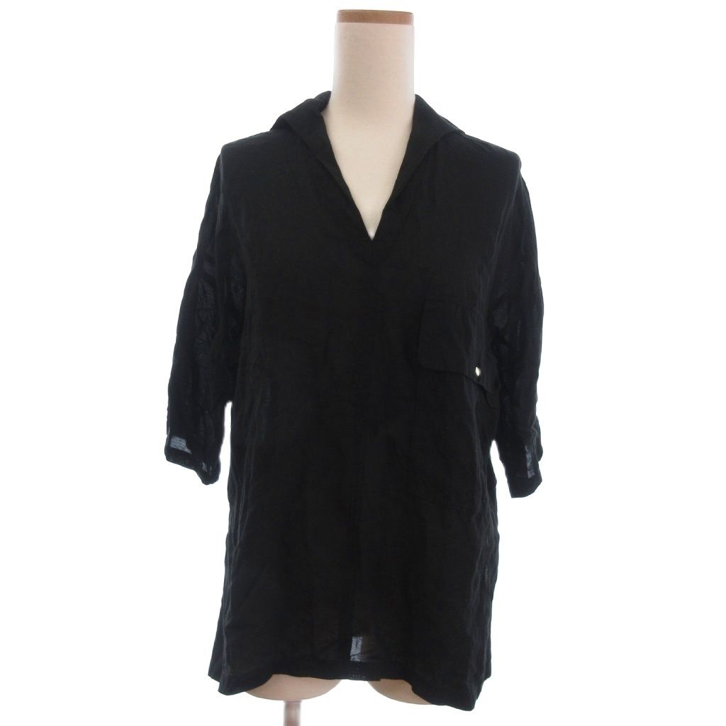 マリンフランセーズ LA MARINE FRANCAISE 別注 CHEVAL plus ブラウス シャツ 半袖 開襟 オープンカラー ポケット リネン混 黒 ブラック 36