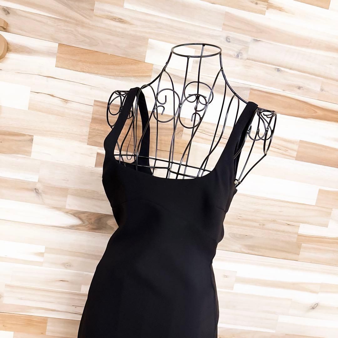 ザラ ノースリーブ ロング テーラード ドレス ワンピース S 黒ブラック タンク ワンピ スクエアネック シンプル 無地