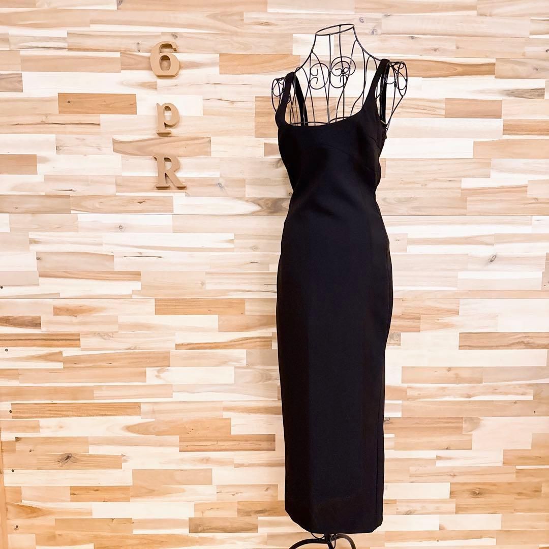 ザラ ノースリーブ ロング テーラード ドレス ワンピース S 黒ブラック タンク ワンピ スクエアネック シンプル 無地