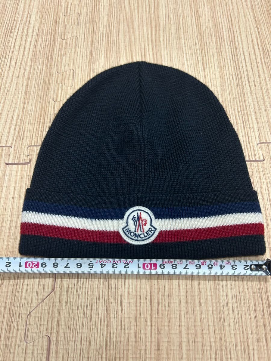 美品】 MONCLER モンクレール ニット帽 ビーニー 帽子黒トリコロール