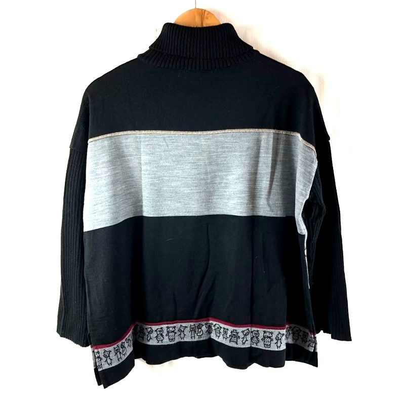 アルベロベロ Alberobello ニット タートルニット ビジュー ビーズ 装飾 イラスト ラメ入り生地 黒 862459