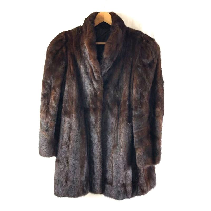 コート 毛皮 ミンク ロング 裏地付き サイドポケット 茶 974027