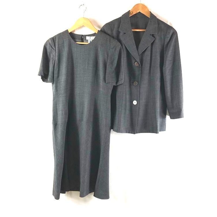 レリアン leilian セットアップ ジャケット ワンピース スーツ 半袖 薄手 裏地付き チャコールグレー 9サイズ 976549