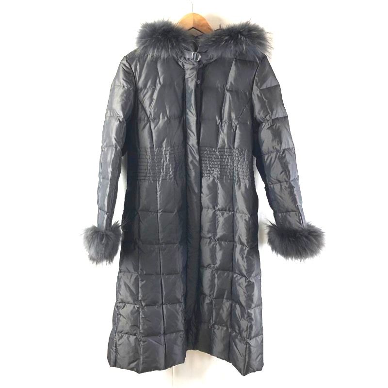 レリアン leilian コート ダウンコート ラクーン フード付き ファー ロング サイドポケット ダークグレー 9サイズ 978094