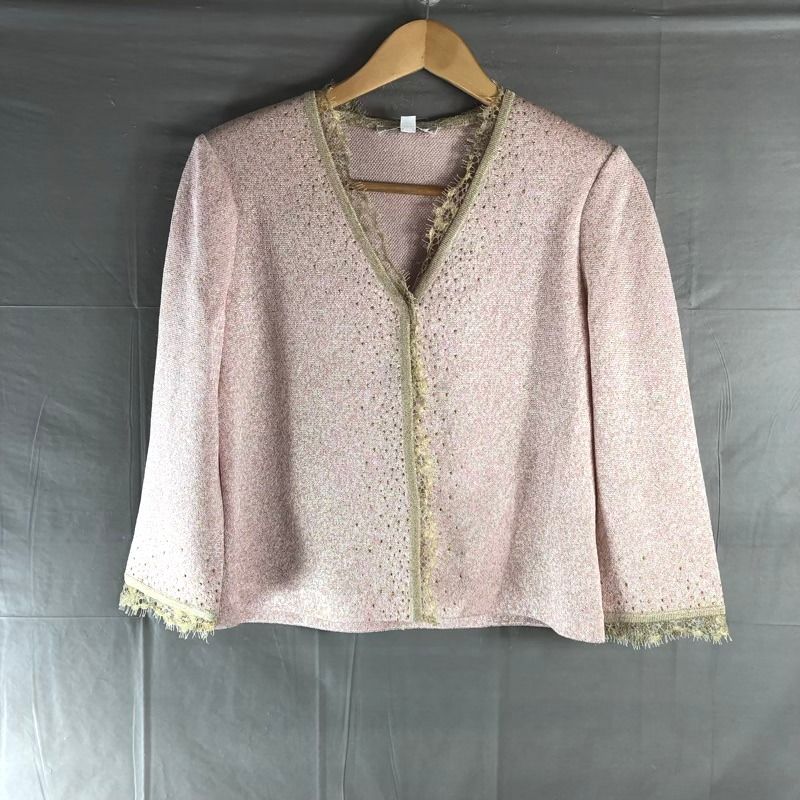 セントジョン ST.JOHN セットアップ ジャケット スカート スーツ レース ラインストーン ラメ 肩パッド ピンク系 6サイズ 978217