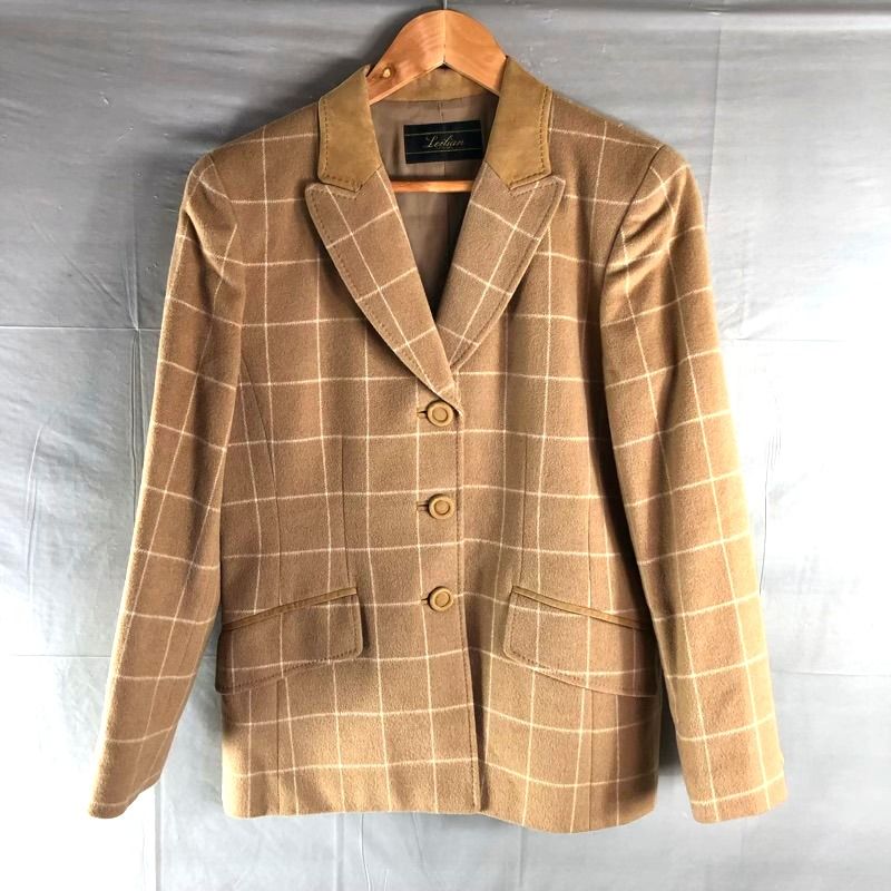 レリアン leilian ジャケット チェック サイドポケット 裏地付き スリット キャメル 9サイズ 978234