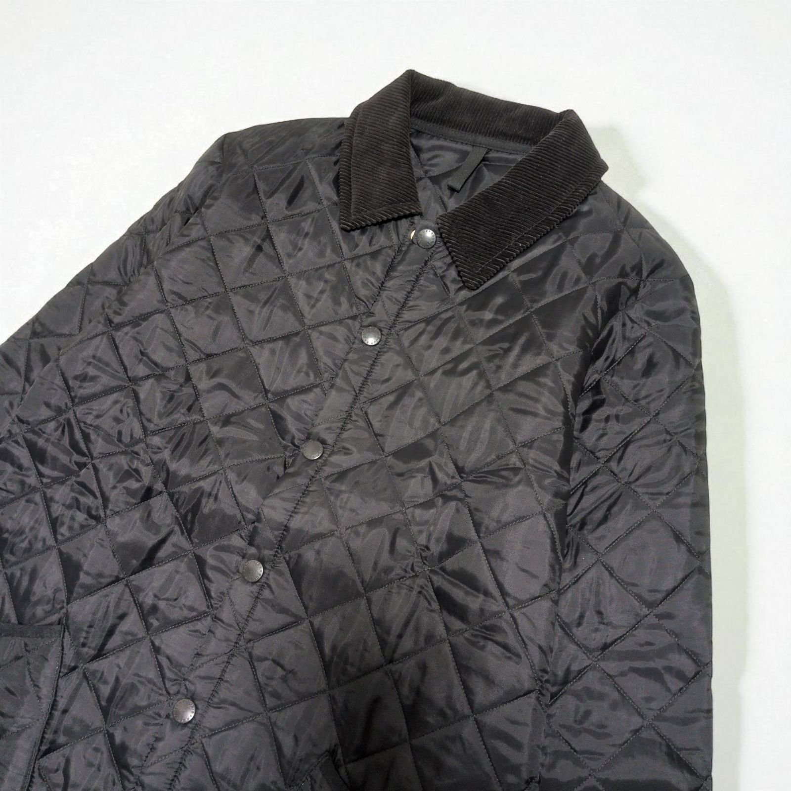 Barbour バブアー LIDDESDALE リッズデイル キルティングジャケット 黒 ブラック メンズ L相当 刺繍ロゴ ロゴボタン コーデュロイ 秋冬 軽量 アウター