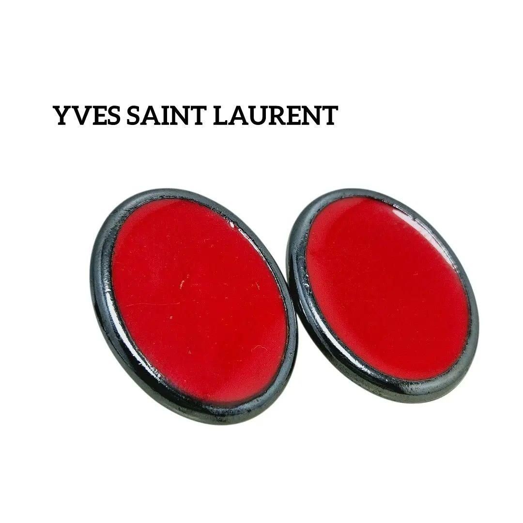 イヴ サンローラン イヤリング クローム レッド オーバル