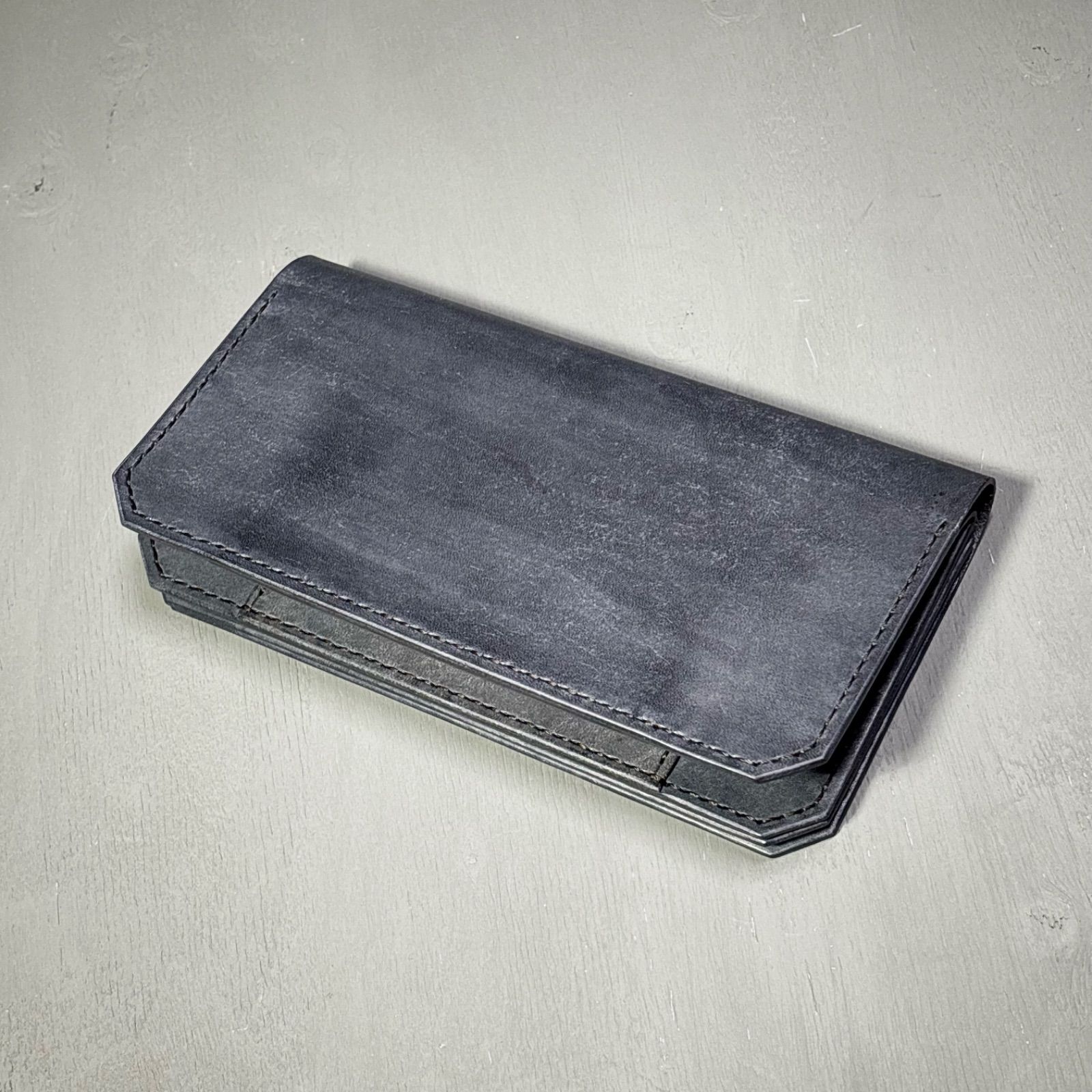 ロングウォレット ネイビーグレー トラッカーウォレット イタリアンレザー ハンドメイド SLW