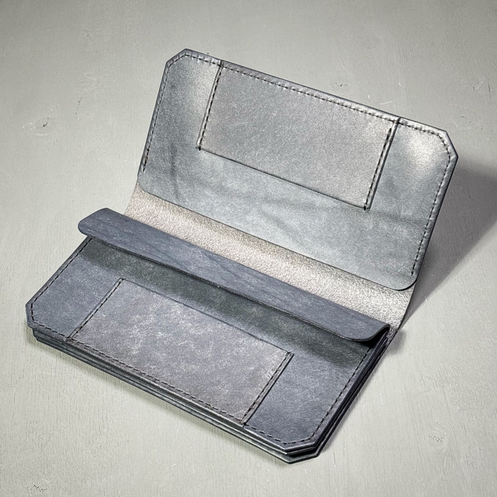 ロングウォレット ネイビーグレー トラッカーウォレット イタリアンレザー ハンドメイド SLW