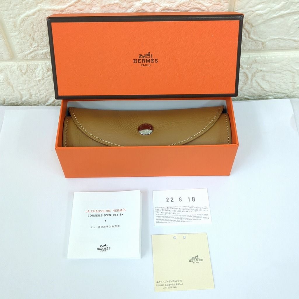 HERMES エルメス 靴磨き シューズポリッシャー ポリッシュ161424zh-BR ブラウン ポリッシンググローブ シューズケア携帯用