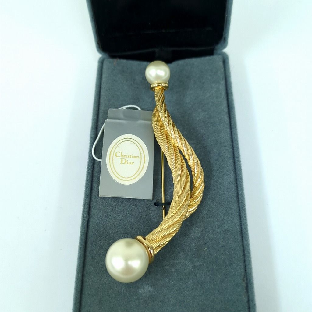 クリスチャンディーオル フェイクパール ブローチ ゴールドカラー