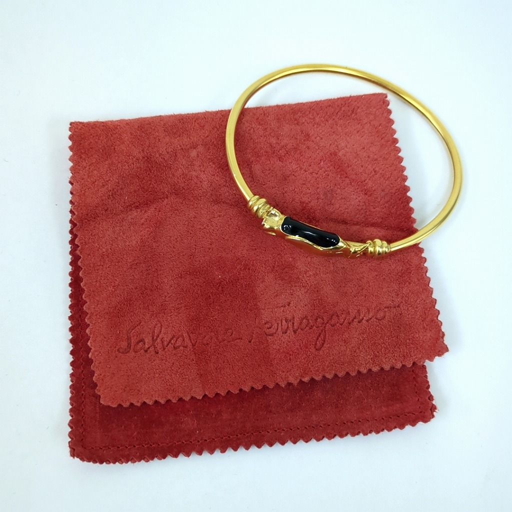 フェラガモ 鳥モチーフ バングル ブレストレット ブラック ゴールド イタリア製