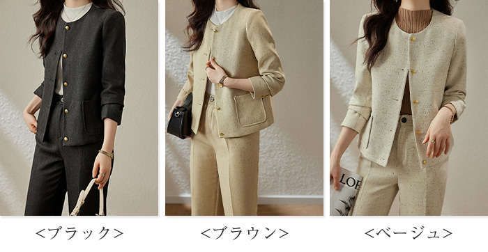 スーツ レディース セットアップ パンツスーツ ツイード風 レディース ジャケット リクルートスーツ ノー 長袖 春 秋 フォーマルスー GINKGOPHARMACY_COM