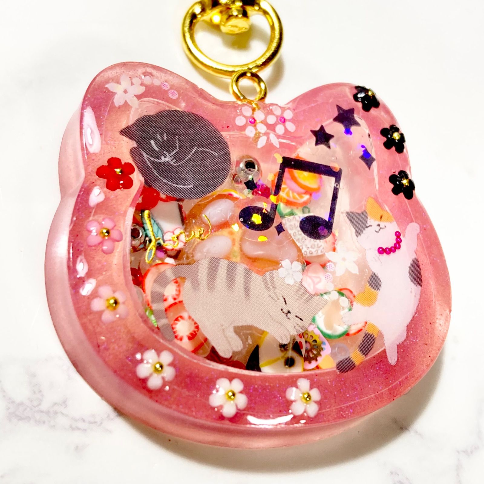 レジン 猫 シマエナガ キーホルダー No.956 【UVレジン】Seriaの