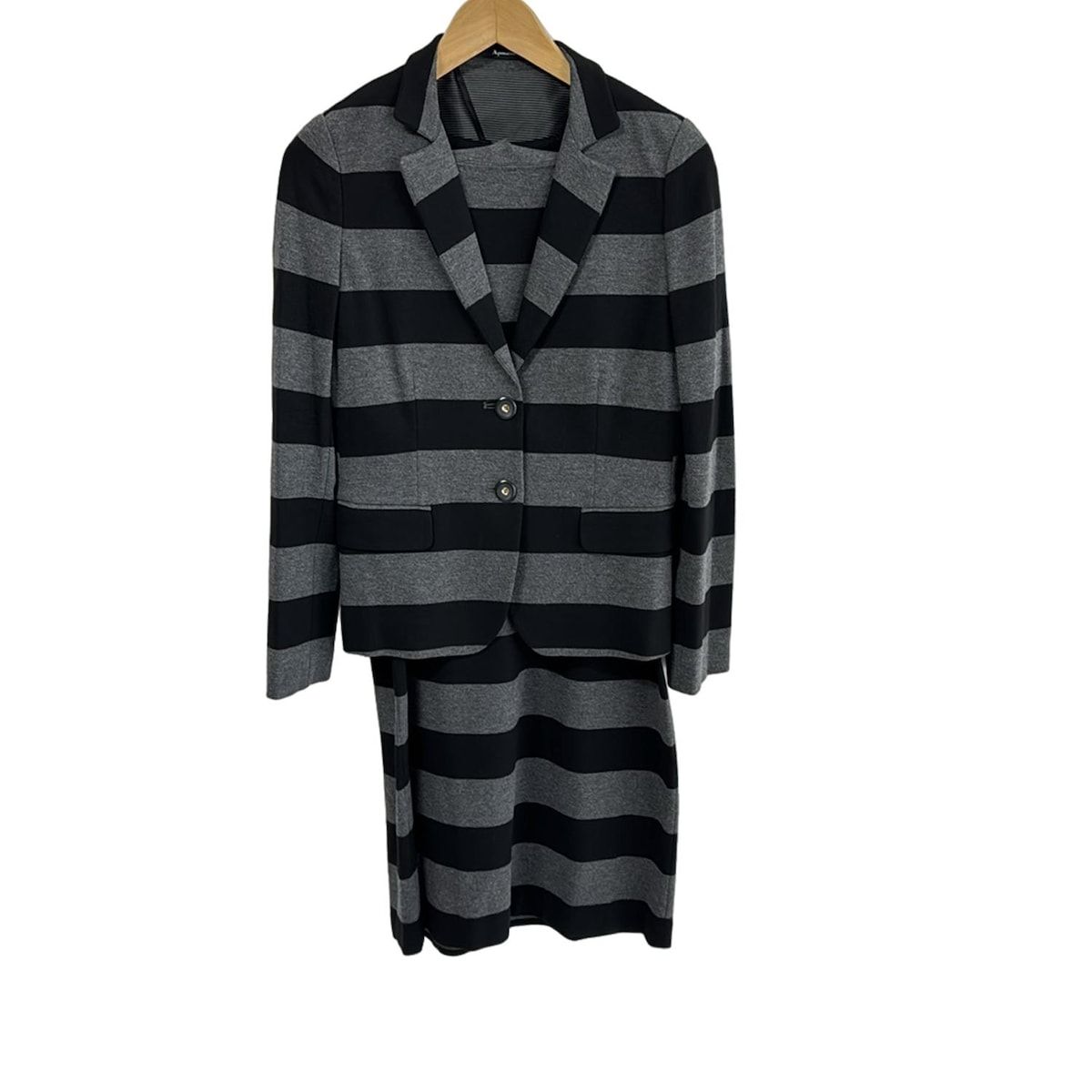 Aquascutum アクアスキュータム ワンピーススーツ レディース - 黒×グレー ボーダー