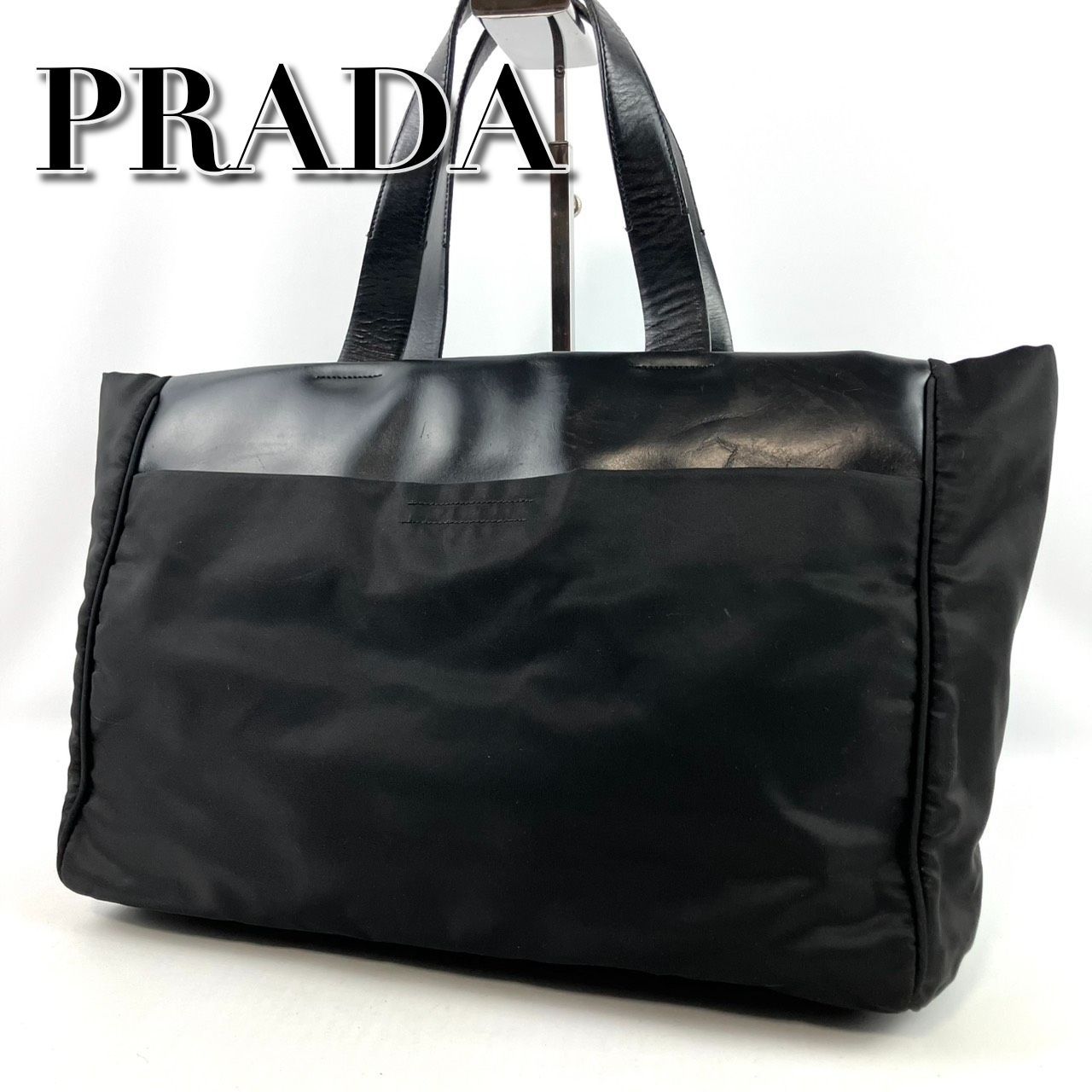 PRADA プラダ トートバッグ ナイロン×レザー ロゴ ブラック - メルカリ