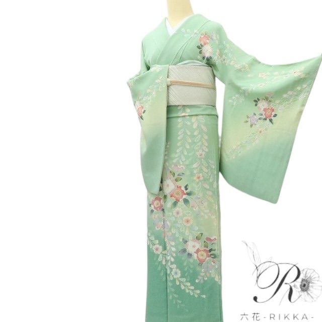 平和屋着物○訪問着 檜扇更紗花文 金彩 正絹 逸品 AABD6269cs 平和屋