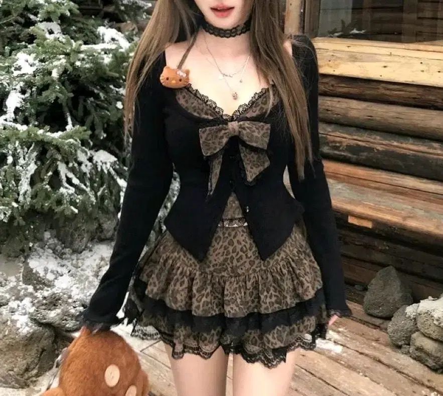 コーディネートセット ブラック レオパード ゴシック 上下セット コーディネートセット